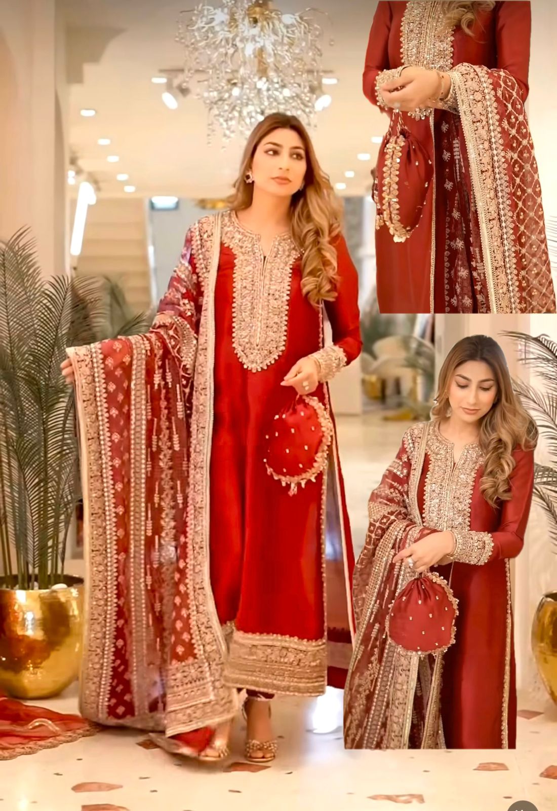 Kanwal Malik Red Formal Collection Raw Silk