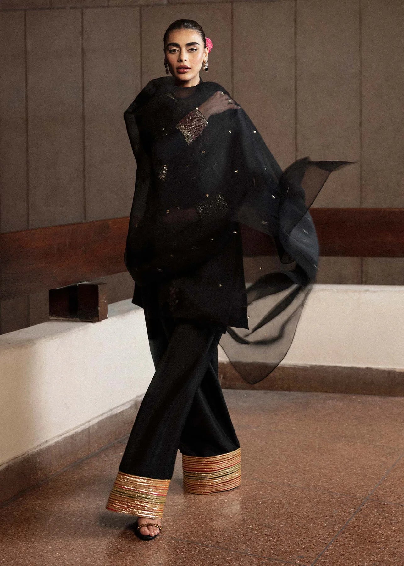 Hussain Rehar Black Formal Collection Raw Silk ReplicaLF37