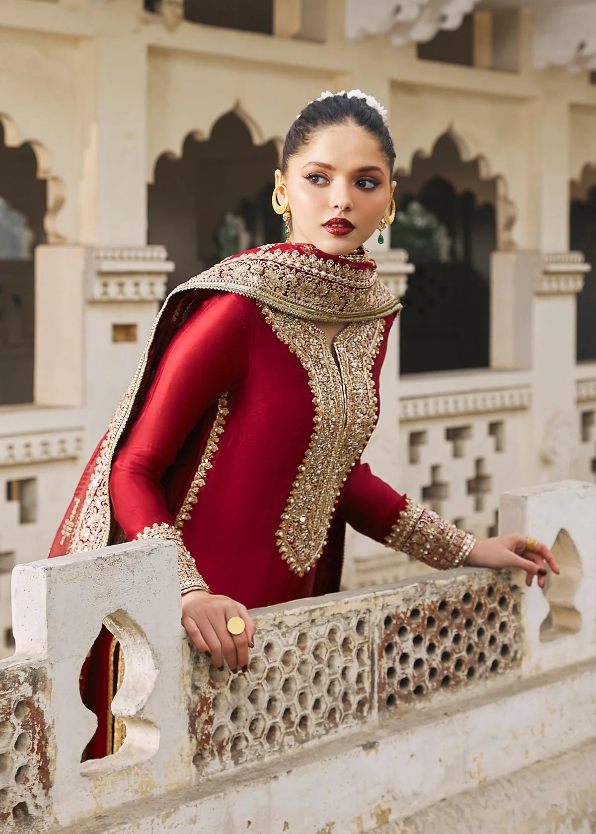 Kanwal Malik Red Formal Collection Raw Silk