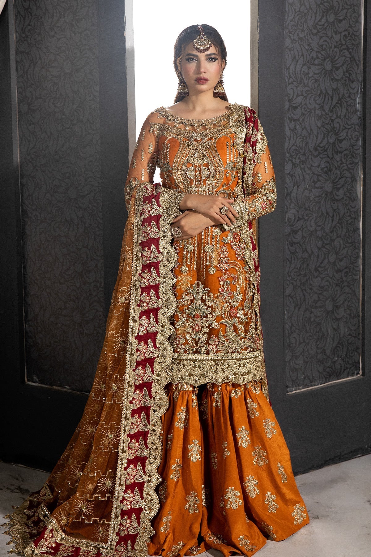 Orange Formal Gharara Collection Net