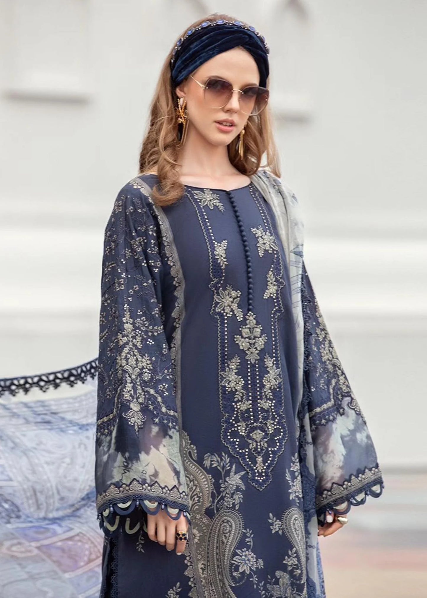 Maria B MPrint Navy Blue Lawn LF0943