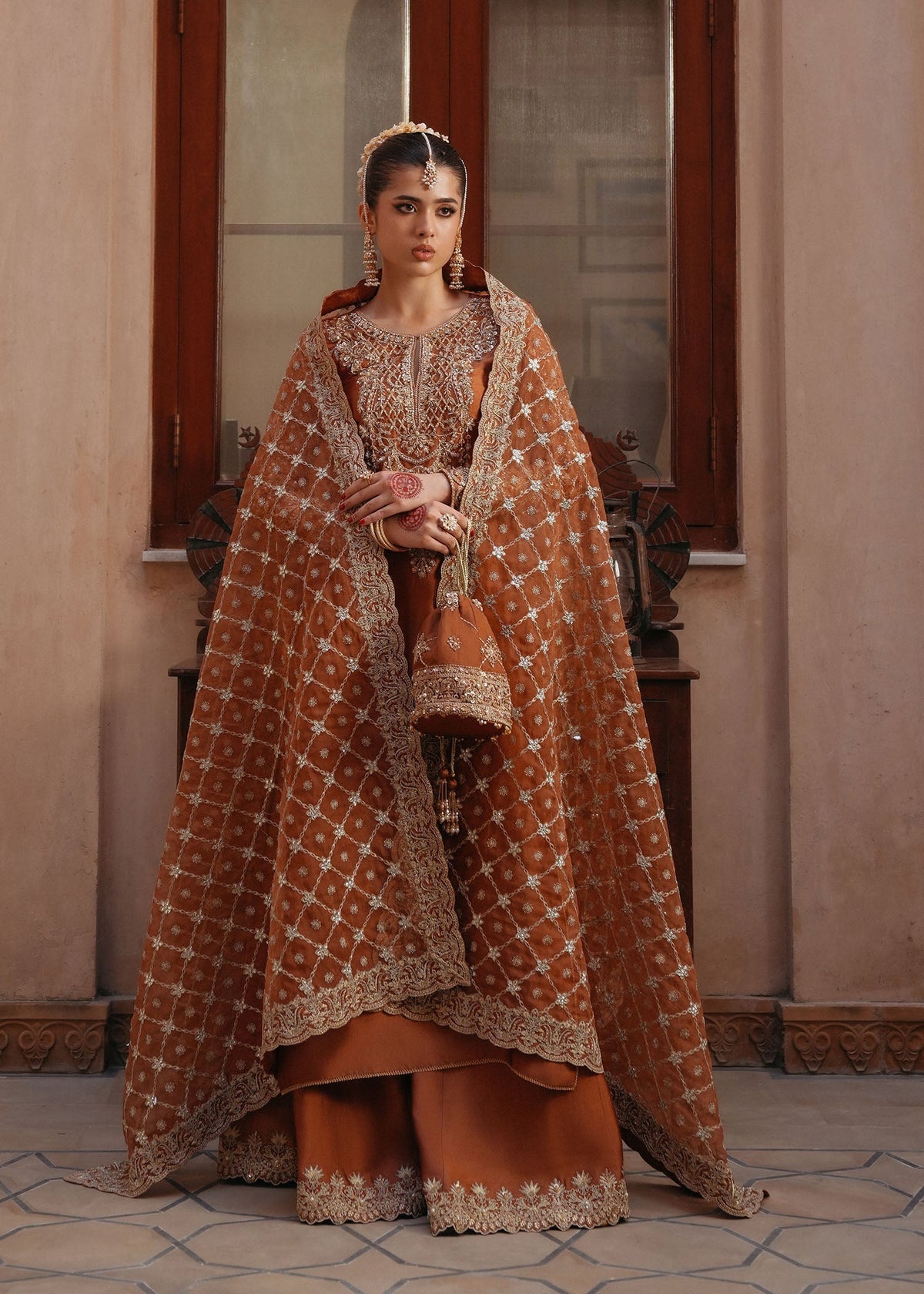 Hussain Rehar Orange Formal Collection Raw Silk