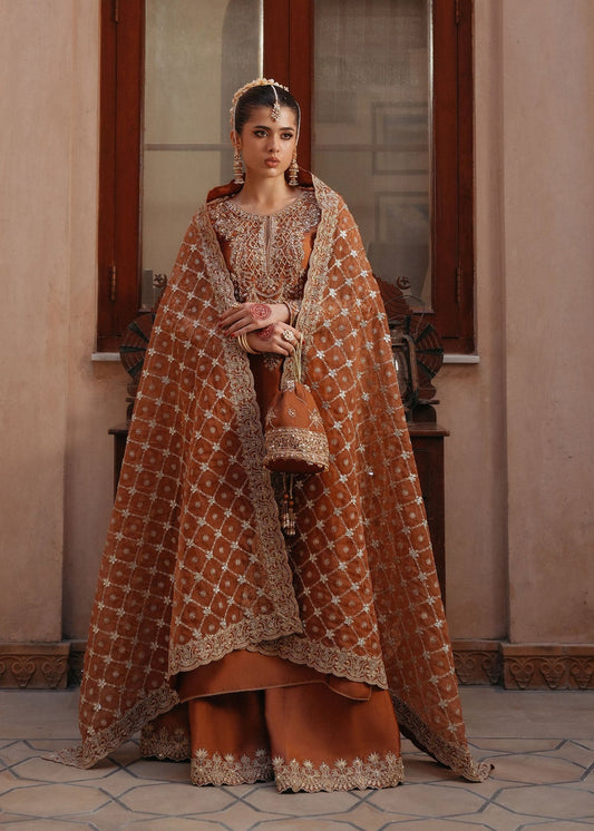 Hussain Rehar Orange Formal Collection Raw Silk