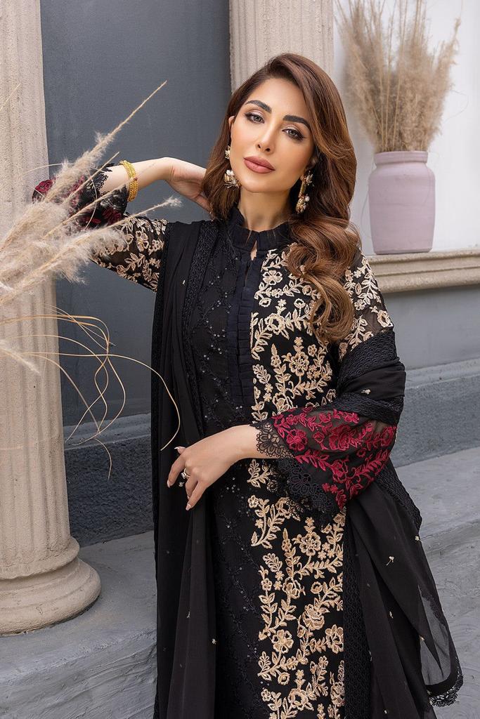 Azure 3pc Embroidery Chiffon suit with embroidery chiffon dupatta LF0999