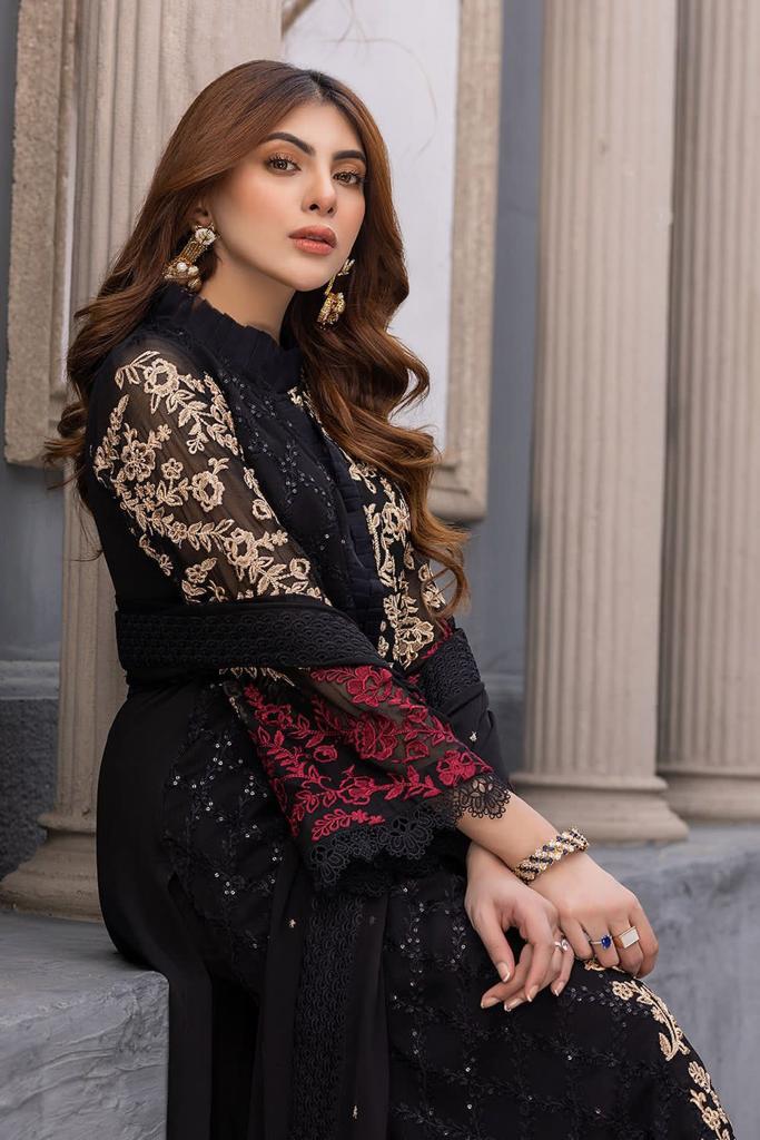 Azure 3pc Embroidery Chiffon suit with embroidery chiffon dupatta LF0999