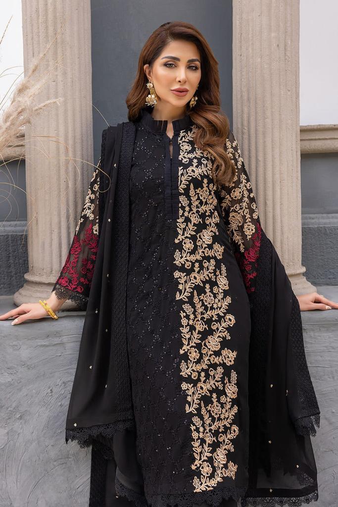 Azure 3pc Embroidery Chiffon suit with embroidery chiffon dupatta LF0999