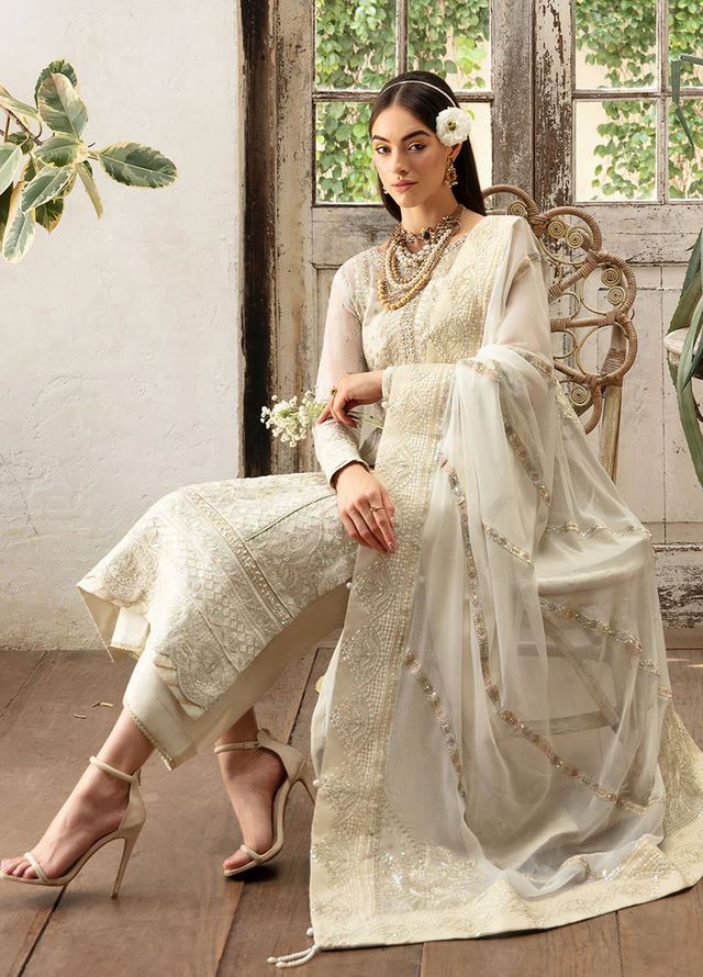 Luxury Chiffon Unstitched 3pc Off Whitelf8443