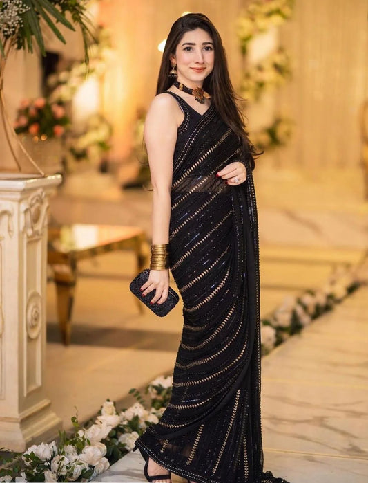 CHIFFION SAREE BLACK