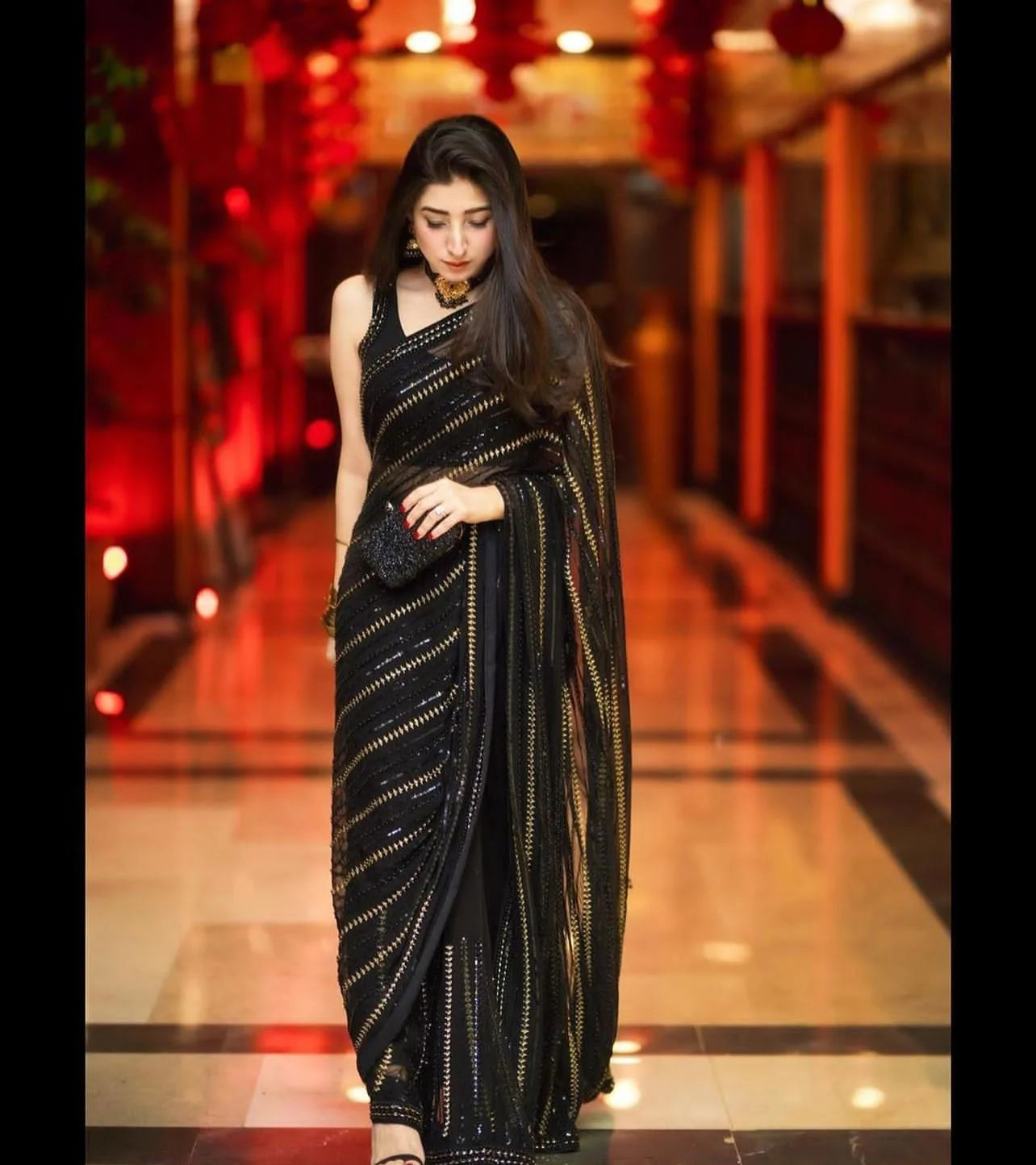 CHIFFION SAREE BLACK