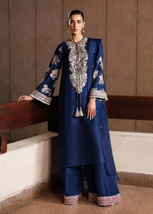 Hussain Rehar Blue Formal Collection Raw Silk Replica