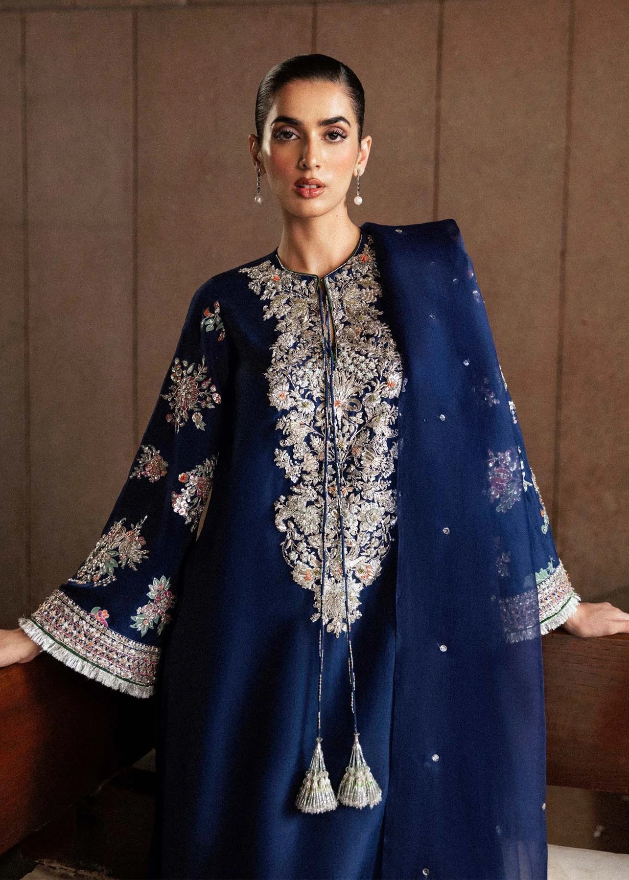 Hussain Rehar Blue Formal Collection Raw Silk Replica