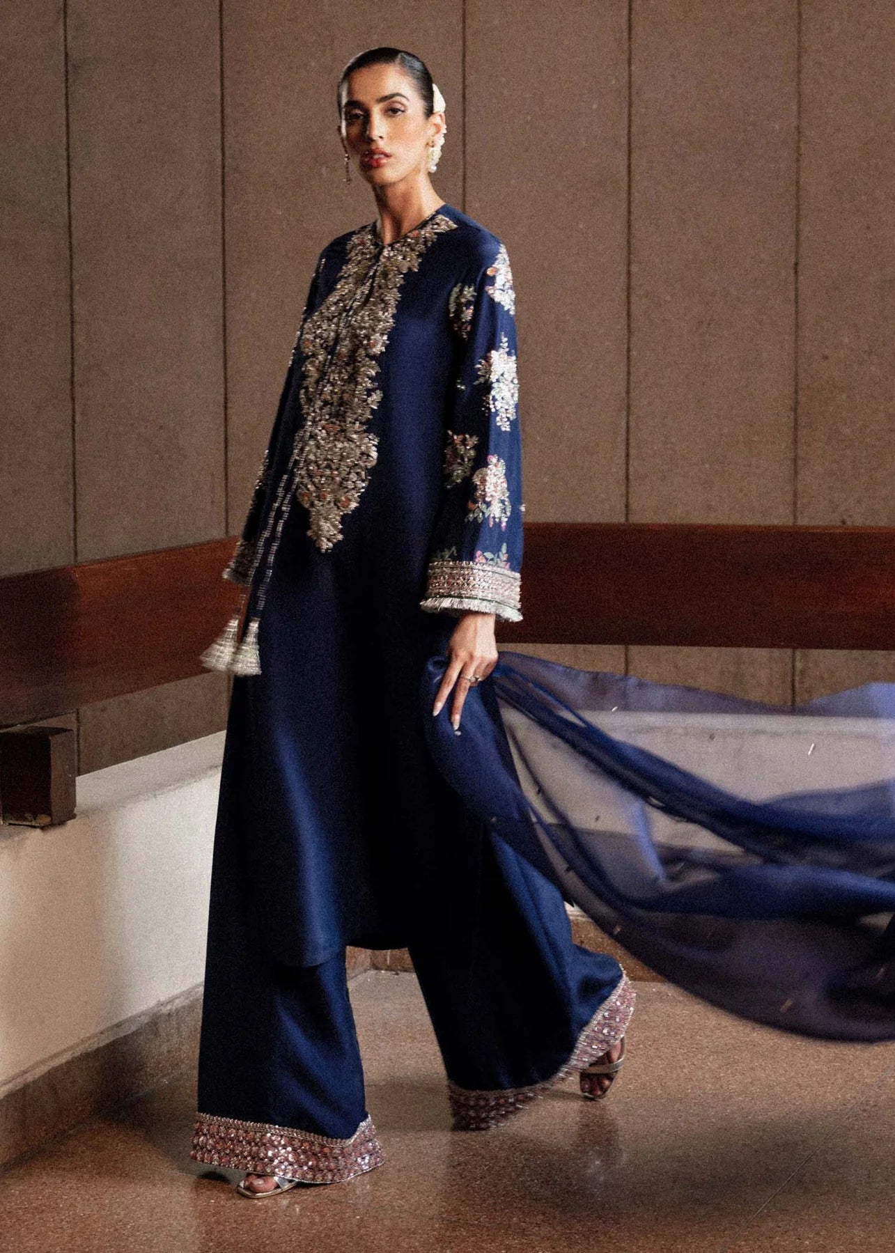 Hussain Rehar Blue Formal Collection Raw Silk Replica