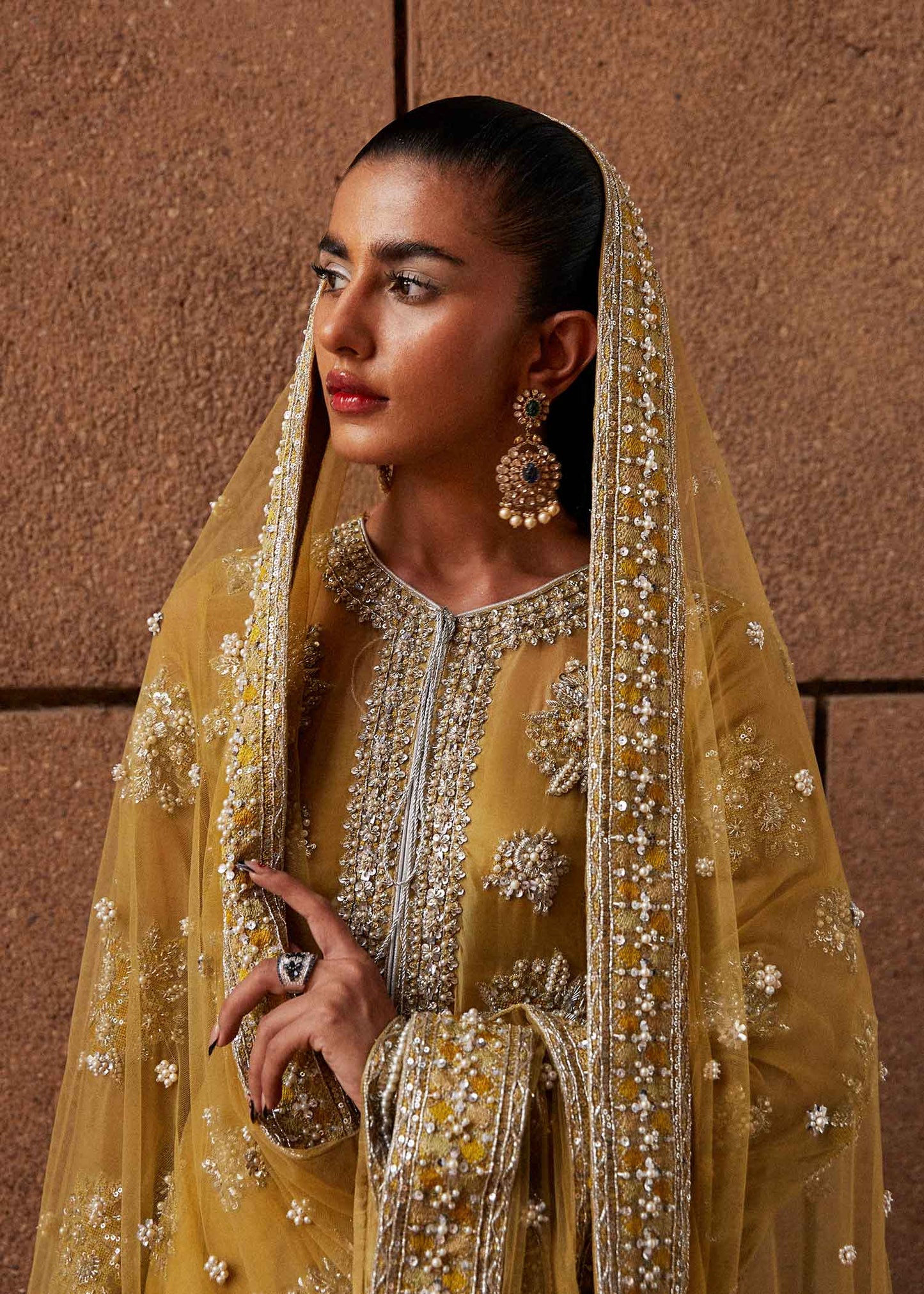 Hussain Rehar Yellow Bridal Collection Organza LF01108
