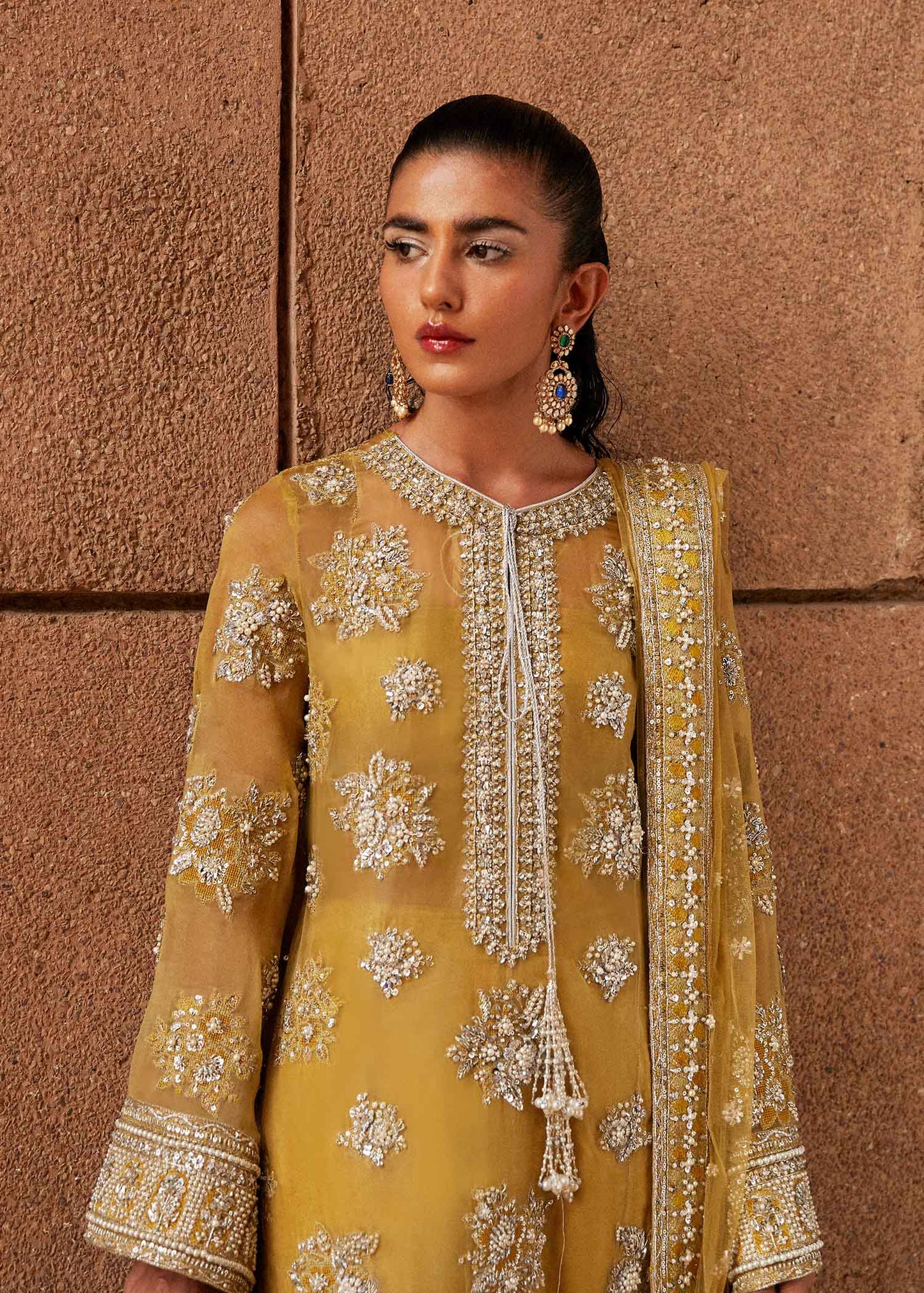 Hussain Rehar Yellow Bridal Collection Organza LF01108