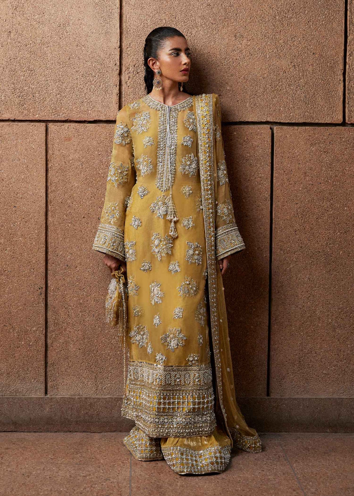 Hussain Rehar Yellow Bridal Collection Organza LF01108