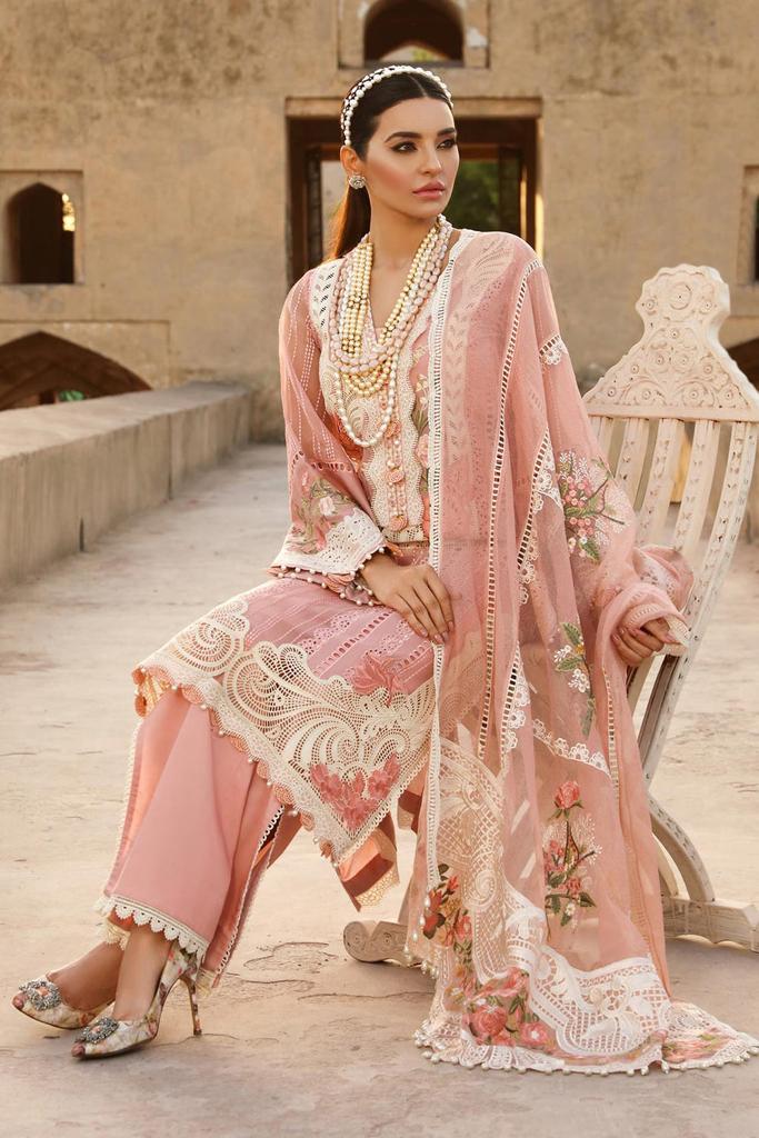 TEA PINK EMBROIDERED LAWN SUIT WITH EMBROIDERED ORGANZA