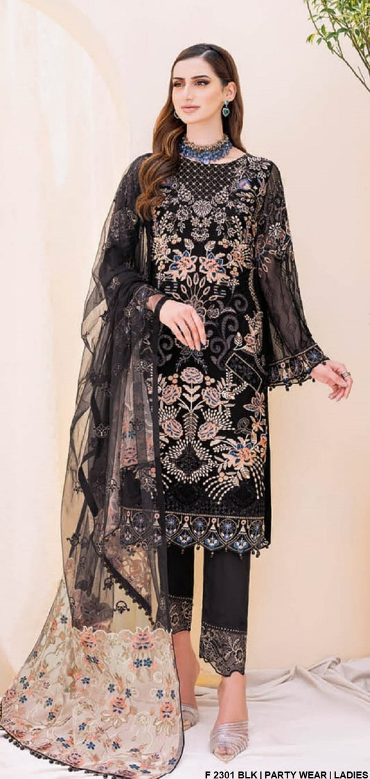 Black Embroidered chiffon LF0987